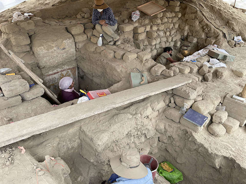 The team at work in the study, documentation, and conservation of the painted architecture